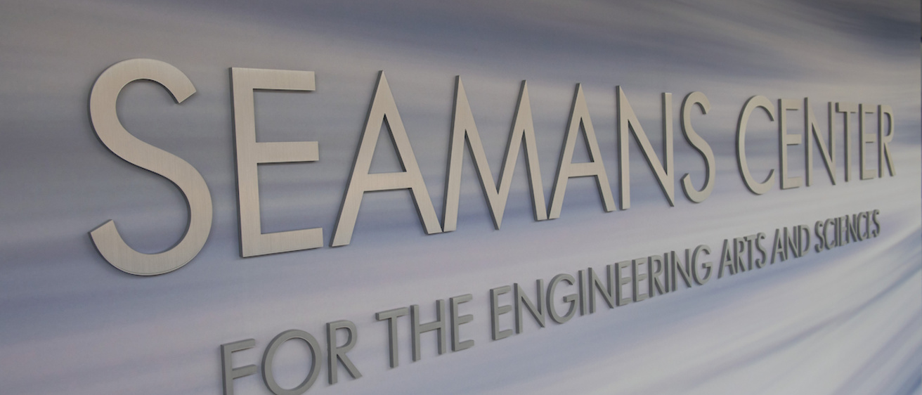 Wall with the text "Seamans Center for the Engineering Arts and Sciences"